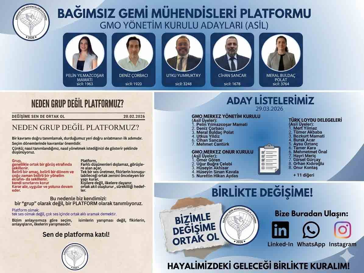 BAĞIMSIZ GEMI MÜHENDISLERI PLATFORMU “ÇOK SESLILIK” VURGUSUYLA ADAY